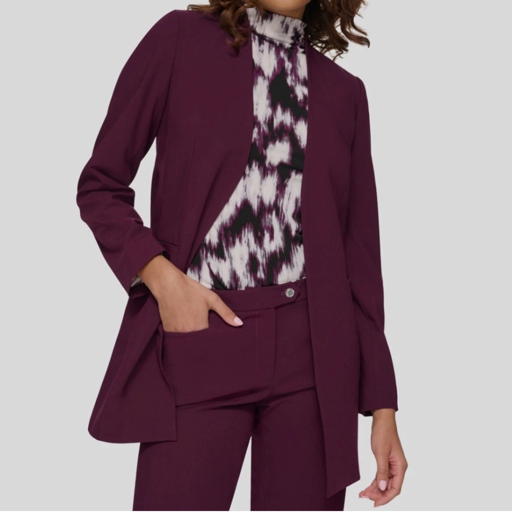 Calvin Klein Open Front Rolled Cuff Blazer in Aubergine ~ Size 14